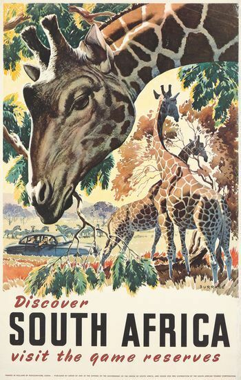 Vintage South Africa Giraffe Tourism Poster  A3 Print