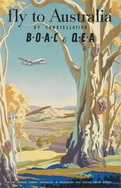 Vintage BOAC QEA Flights to Australia Airline Poster A3 Print