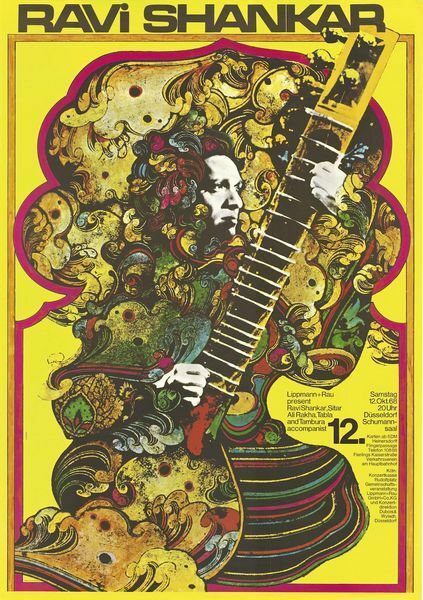 Vintage 1968 Ravi Shankar Concert  Dusseldorf Poster  A3 Print
