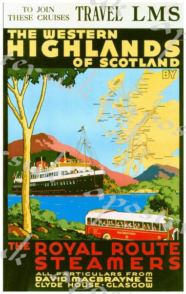 Vintage MacBraynes Western Highland Ferries Poster A4/A3/A2/A1 Print