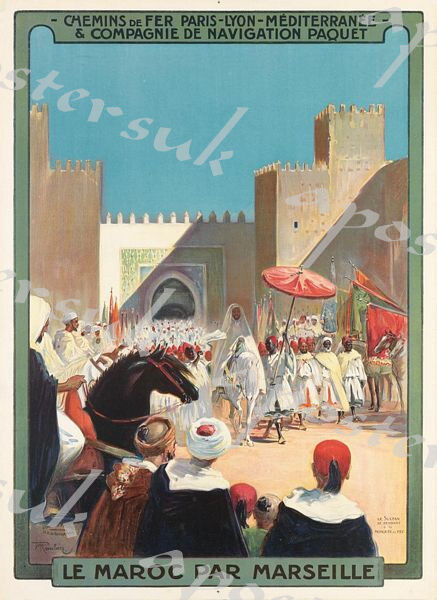 Vintage Morocco via Marseille Tourism Poster A3/A4 Print