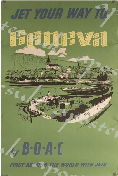 Vintage BOAC Flights to Geneva Poster A3/A4 Print