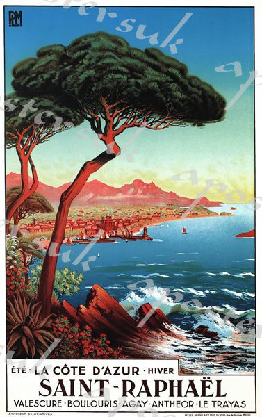 Vintage Saint Raphael Cote D'Azur French Tourism Poster A3/A4 Print