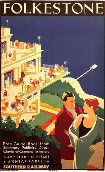 Vintage Southern Rail Folkestone Kent Railway Poster A3 Print