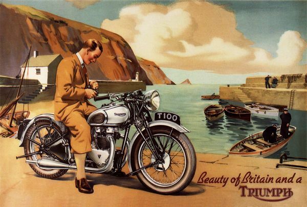 VINTAGE   1950'S TRIUMPH  T100  MOTORCYCLE  C.1957   ADVERT A3/A2 PRINT