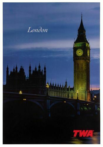 Vintage TWA Flights To London Airline Poster A3/A4 Print