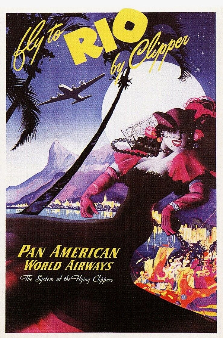 Vintage Pan Am Airline Rio Travel  Poster A3 / A2 Print