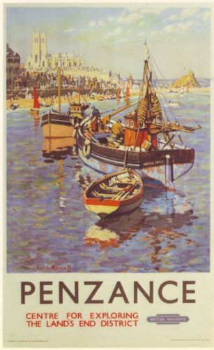 1950's Penzance Cornwall British Rail A3 Poster Reprint