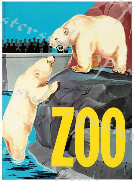 Vintage Copenhagen Zoo Polar Bears Poster A3/A4 Print