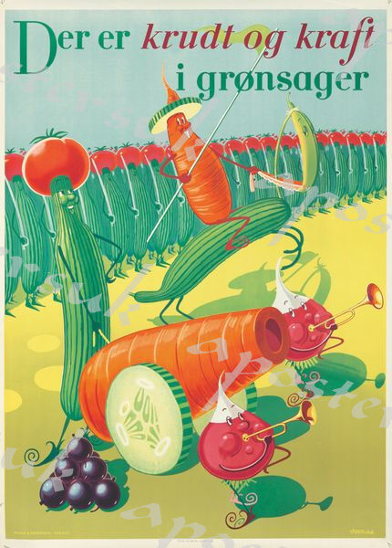 Cool 1950's Danish Eat More Vegetables Poster 2 A3/A4 Print