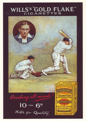 Vintage Wills Cigarettes Cricket Wally Hammond Advertising Poster A3 Reprint