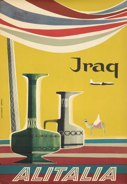 Vintage Alitalia Flights to Iraq Airline Poster A3 Print