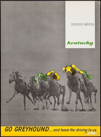 Vintage US Greyhound Coaches Kentucky Tourism Poster A3 Print