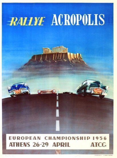 Vintage 1956 Greek Acropolis Rally  Poster  A3 Print