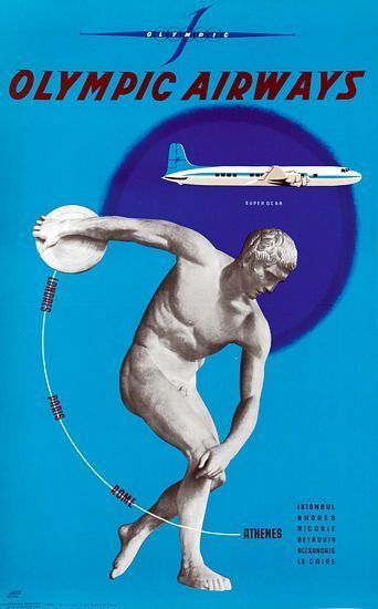 Vintage Olympic Greek Airways Poster A3 Print