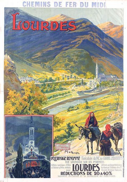 Vintage French Lourdes Tourism Poster A3 Print