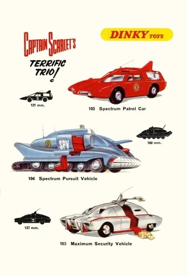 DINKY TOYS ADVERT CAPTAIN SCARLET VEHICLES A3 / A2 REPRINT