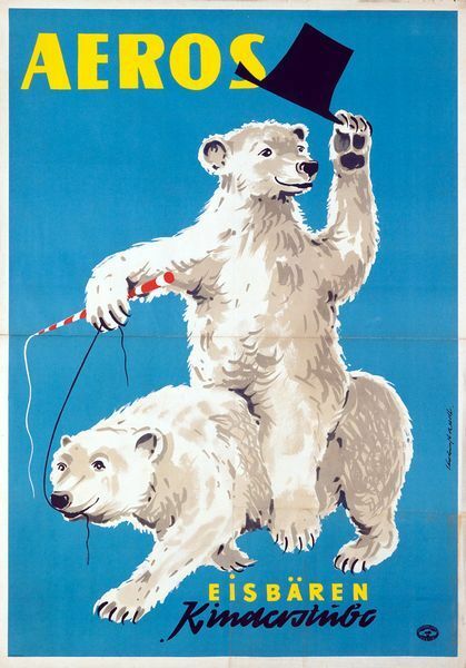 Vintage German Aeros Circus Performing Polar Bears Poster A3 Print