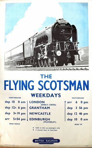 Vintage British Rail Flying Scotsman Timetable  Poster A3 Print