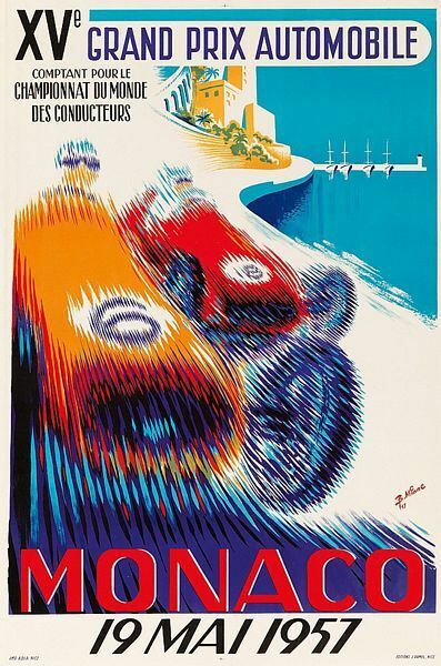 1957 Monaco Grand Prix Motor Racing  Poster  A3 Print