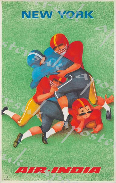 Vintage Air India New York American Football Flights Poster A3/A4 Print