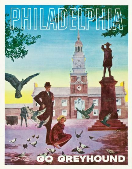 Vintage US Greyhound Coaches Philadelphia Tourism Poster A3 Print