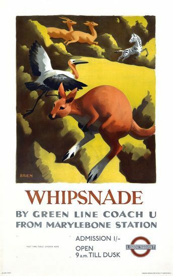 Vintage Whipsnade Zoo Trips From London Tourism Poster A3 Print