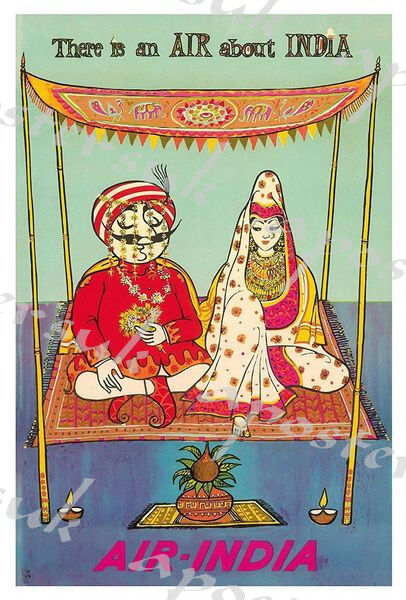 Vintage Air India Flights to India Poster A3/A4 Print