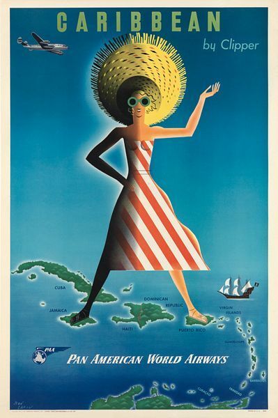 Vintage Pan Am Flights to The Caribbean Airline Poster A3 Print