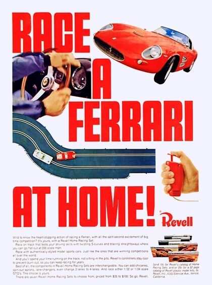 VINTAGE 1960'S REVELL FERRARI TOY SLOT CAR ADVERTISING A3 POSTER REPRINT