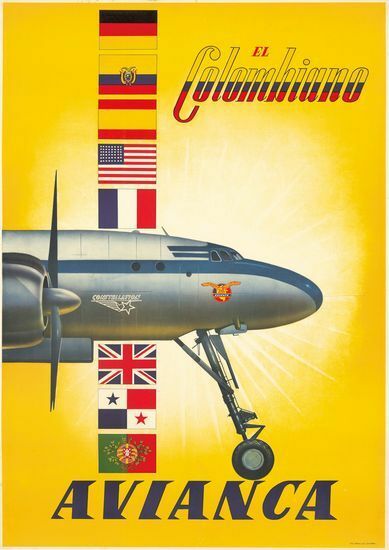 Vintage Colombian Airline Poster  A3 Print