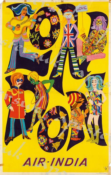 Vintage Air India Swinging London Flights Poster A3/A4 Print