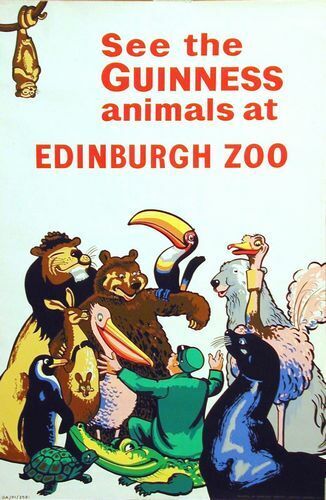 Vintage Guinness Animals at Edinburgh Zoo Advertisement Poster Print A3/A4