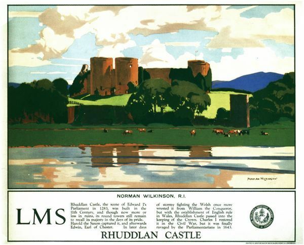 Vintage LMS Rhuddlan Castle Railway Poster A3 Print