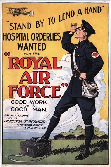 Vintage World war 1 RAF Hospital Orderlies Recruitment Poster A3/A2/A1 Print