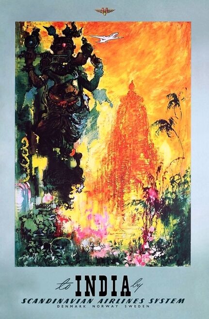 Vintage Scandinavian Airlines SAS Flights to India Poster  A3 Print