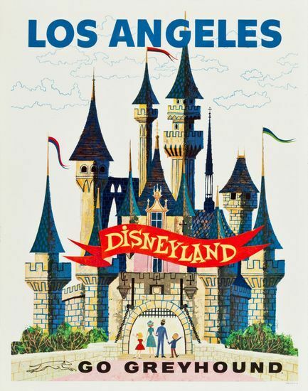 Vintage US Greyhound Coaches Disneyland Los Angeles Tourism Poster A3 Print