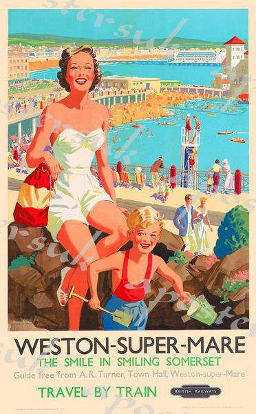 1950's British Rail Weston Super Mare Railway Poster A3/A4 Print