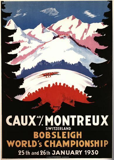 Vintage 1930 World Bobsleigh Championships Montreaux Poster A3/A2/A1 Print