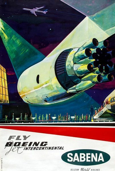 Vintage Sabena Airlines Boeing Jets Poster A3 Print