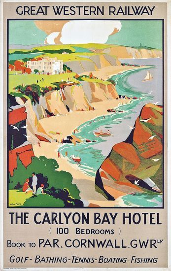 Vintage GWR Carlyon Hotel Par Cornwall Railway Poster A3 Print