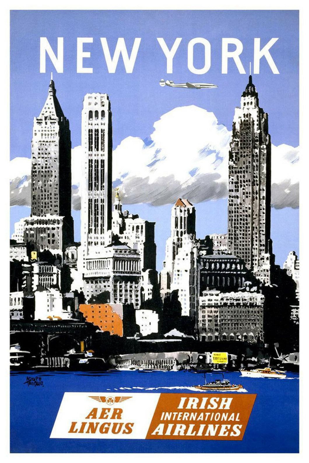 Vintage Aer Lingus New York Travel  Poster A3 / A2 Print