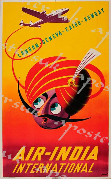 Vintage Air India International Flights Poster A3/A4 Print