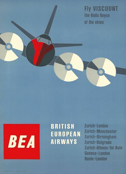 Vintage BEA British European Airways Poster  A3 Print