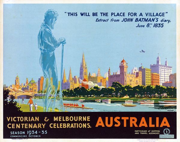 Vintage 1935 Victoria Melbourne Australia Centenary Celebration Poster A3 Print