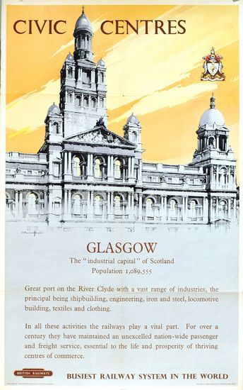 Vintage British Rail Glasgow Civic Centre Railway Poster A3 Print