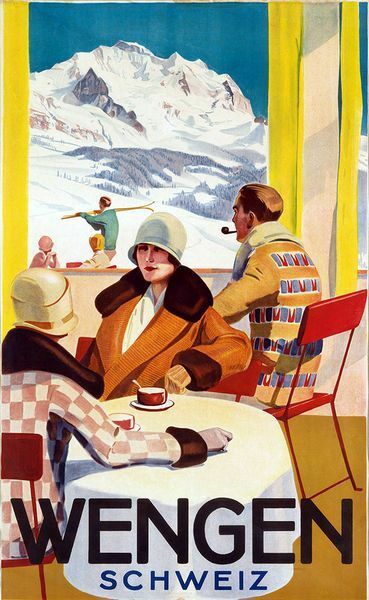 Vintage Wengen Switzerland Tourism Poster  A3 Print