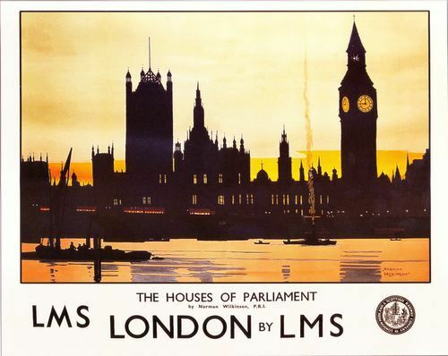 LMS London Houses of Parliament Railway Poster A3 / A2 Reprint