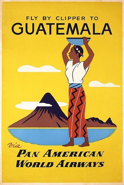 Vintage Pan Am Flights to Guatemala Poster  A3 Print