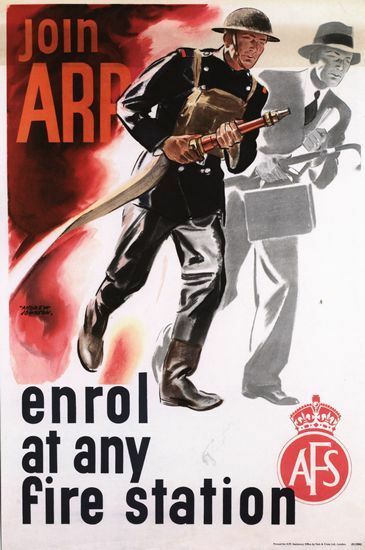 Vintage World War Two Fire service Recruitment Poster A3/A2/A1 Print